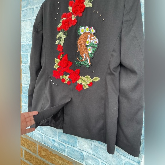 Zara MAN Black Blazer w Studs & Floral 3 D patches size 40 - Picture 10 of 16